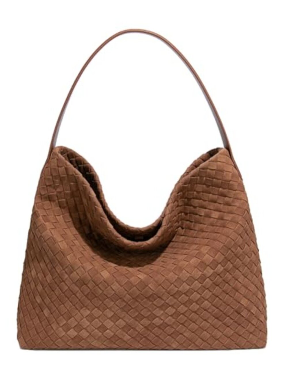 Woven Faux Suede Hobo Bag Slouchy Tote Purse with Strap
